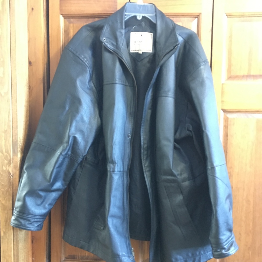 Leather Coat Mens Large John Ashford- Black